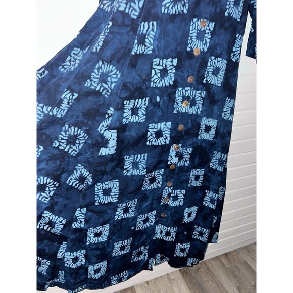 VTG Jalan Jalan Sz LARGE Batik Rayon Maxi Dress L/S Modest Y2K 90s Button Up EUC - Picture 5 of 10